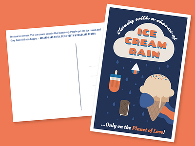 Ice Cream Rain Postcard 826valencia education graphic design ice cream illustration love nonprofit postcard rain vintage whimsical