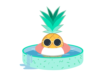 Pineapple in the Pool flat design illustration kiddie pool lifesaver pineapple summer sunglasses