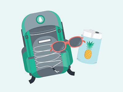 Hiking backpack beer can coozie hiking illustration outdoors sunglasses