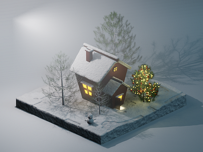 Snowy Night House 3d graphic design illustration