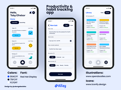 Allay: Habit and productivity app app design mobile productivity to do ui ux
