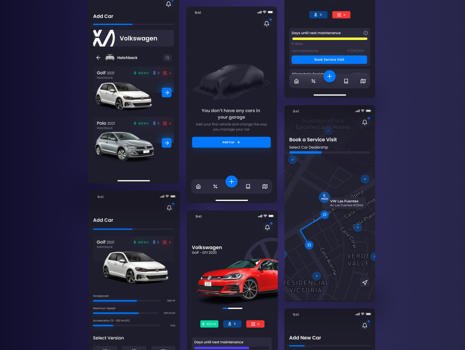 Dark Mode Car maintenance UI app by Ulises M on Dribbble