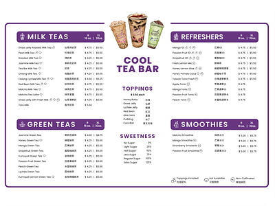 Boba Milk Tea Menu boba tea chinese english layout design menu design milk tea ui design