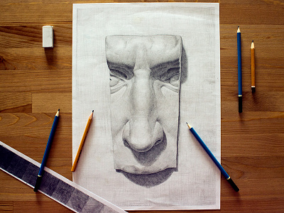 Nose draw gypsum noce paper pencil