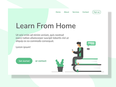 Landing page learn from home art corona design flat illustration illustrator learning platform minimal pandemic ui web website