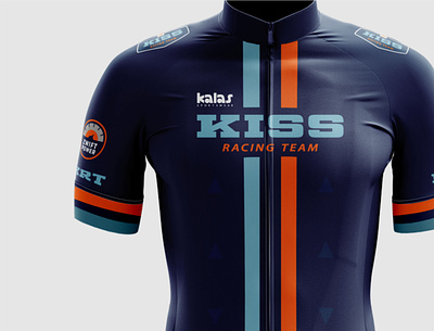 Cycling Kit Design - KISS Racing Team athletics bib blue branding cycling cycling kit jersey jersey mockup orange racing sportswear team zwift