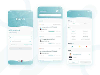 Management app card design design filter list log in mobile mobile app mobile design mobile ui signup ui ux