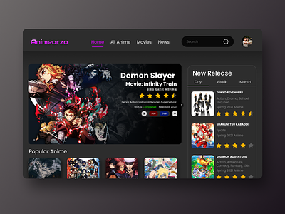 Anime streaming platform web design