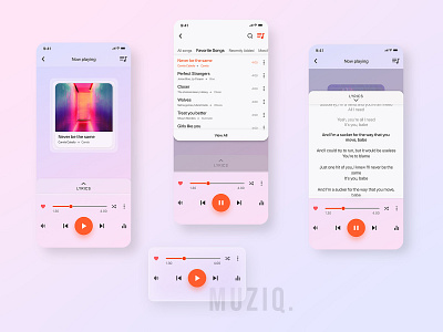 Muziq app design design interface minimal mobile ui music app ui ui design ux