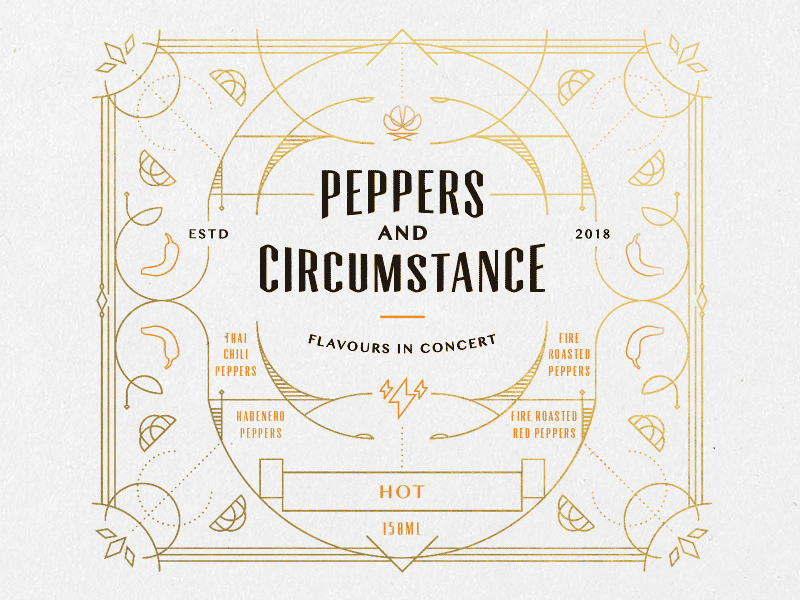 Peppers and Circumstance circumstance extra hot flavour hot hot sauce label packaging peppers royal spicy