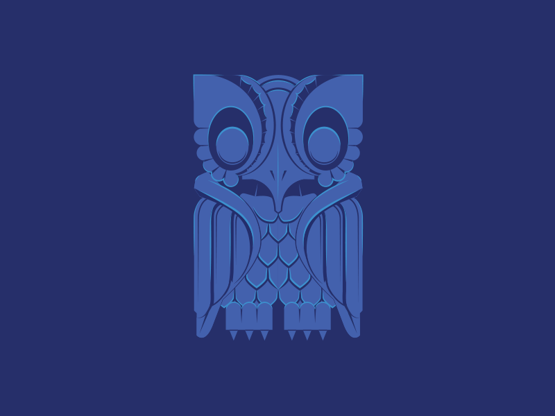 Owl Statue blue digital doodle flat illustration owl pattern rock statue symmetry vector