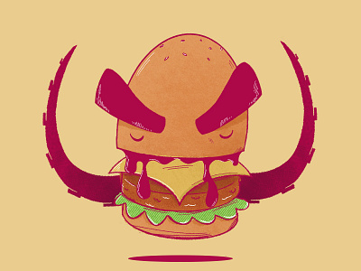 Burger Monster brows burger cheeseburger doodle hamburger illustration kaiju monster octopus sauce tentacle texture