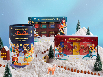 Rediscover Magic Holiday Packaging with Amazin Graze almond butter canister christmas christmas 2021 granolas holiday illustration nutcracker packaging design peanut butter vegan vintage
