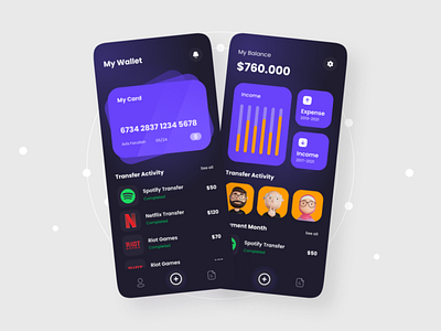 Ui design E-wallet animation branding challenger dark design graphic design inspiration logo mobile motion graphics typhography ui ux wallet