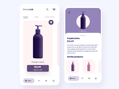 BeautyClub - Beauty Store App Concept app beauty beauty product card cart clean cosmetics ecommerce interface minimal modern shop shopping app shopping cart ui design uidesign uidesigns uiux uiuxdesign web