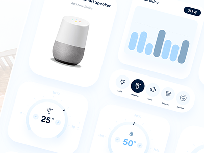 Home Monitoring Dashboard App - Daily UI #021 ac app cards clean dailyui interface minimal mobile mobile app mobile design modern monitoring smart app smart home smart house temperature ui ui elements ux web app