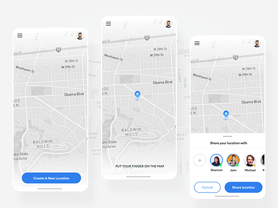 Daily UI #029 - Map App app app design blue clean clean ui concept design location location pin map map app minimal mobile mobile app modern tracking app ui ui design ux white