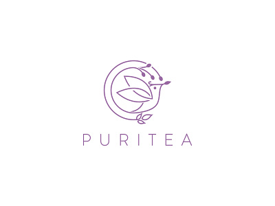 Puritea bird bird leaf branding linework logo