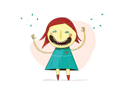 excited girl! girl heart illustration smile teeth vector