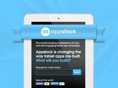 AppStock - Landing Page Design app apple appstock avant blue dale grade ipad landing owen page prototype ribbon stock website white