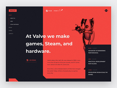 Valve Software Concept clear company concept concepts dark gabe game home homepage minimal red software steam stuff ui uiux ux valve web website