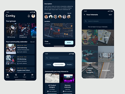 Comby - App for Exploring New Communities apps binus college community design education illustration logo mobile portfolio social media socmed ui ux visual design