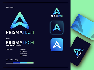 Modern Gradient Colors Logo Design For PrismaTech app logo awesome logo gradient colors logo logo agency professional logo web logo