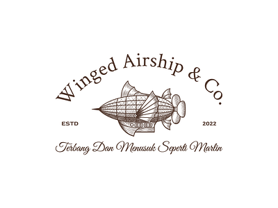 Finned/Winged Steampunk Airship Logo hand drawn illustration steampunk logo steampunk style travelling