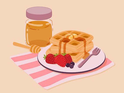 Strawberry, Blueberry, Honey And   Waffle