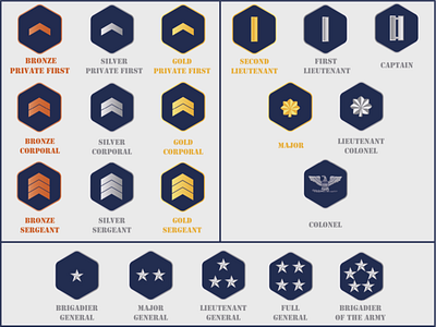 Army blue brand branding bronze colonel design front front end gold grade illustration logo major military silver ui ux vector