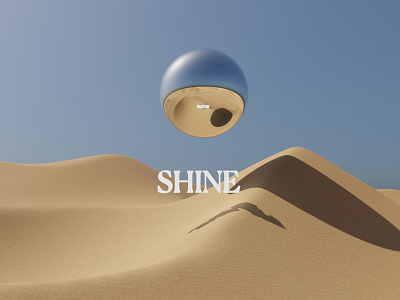Shine 3d blender clean desert dune illustration metal minimal render sand sky sphere sun type