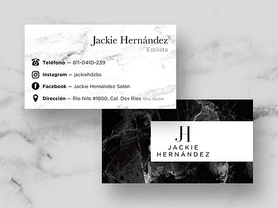 Jackie Hernandez Bussines Cards refresh beauty salon black branding business cards bw cards fashion marble marmol minimal stylish