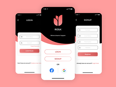 ROSA | Login and Signup | UI/UX adobe art design figma illustration logo photoshop sketch ui uidesign uiux userinterface ux