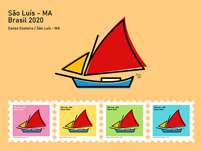 Canoa Costeira arte digital brasil colorful design graphic design illustration island selo postal são luís vector