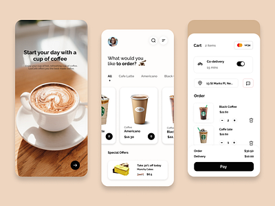 Coffee Delivery App app branding design graphic design illustration logo typography ui ux vector