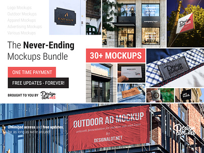 The Never-Ending Mockups Bundle ads advertising advertisment apparel apparel mockup bundles clothing design bundle design resources free demo free sample label mockup mockup mockups mockups bundle outdoor mockup signage signs storefront window mockup