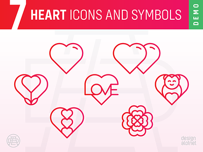 7 Heart Icons and Symbols Demo Pack