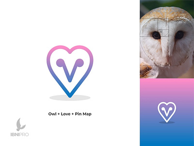 Owl Love Pin Map animal brand identity goldenratio grid logo icon logo logoinspiration logotype love map owl pin