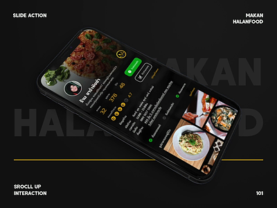 Makan Halal Food Interaction Scroll Up actionbar application black design food halal interaction motion scroll slide thailand yellow