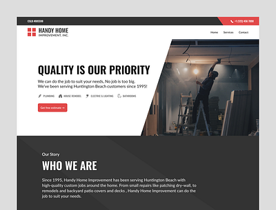 Landing Page | Construction Company | Handy Home Improvement construction contract home page homepage design interface landing page landing page design red ui user experience user interface ux web design