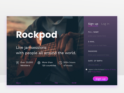 RockPod Registration Page interface ui uiux ux webdesign website