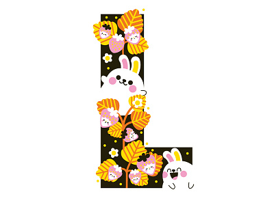 L font illustration letter rabbit strawberry typography