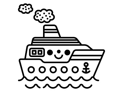 boat bateau boat character design contour illustration kawaii outline stamp tampon