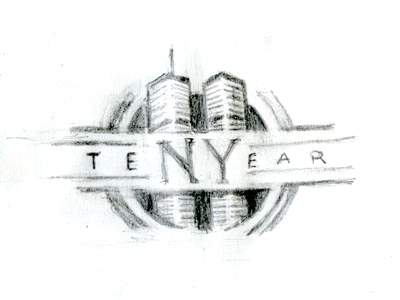 NYC TEN YEAR 9 11 black buildings drawing emblem graphic design identity illustration logo mark new york september 11 sketch typography white