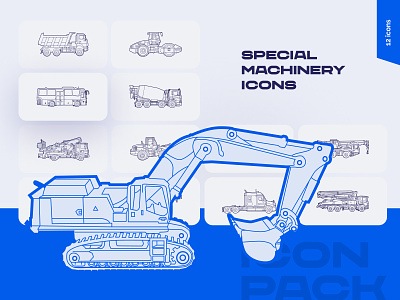 Construction machinery icon pack blue blue icons car icon cars icons detailed detailed icons icon icon design icon pack icon set iconography icons machinery icons outline icons truck icon