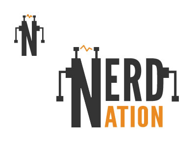 Nerd Nation Logo fireworks gray logo nerd orange