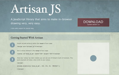 Artisan JS Site blue canvas html5 javascript texture