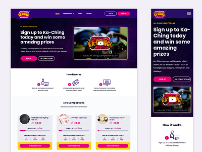 Ka-Ching Competitions competition desktop homepage mobile pink purple ui ux web web design