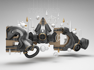 Type War 3d construction gas masks generators graphic design machines typography war