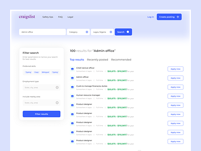 Craigslist search page Revamp aesthetic craigslist design filter hng project search ui ux web